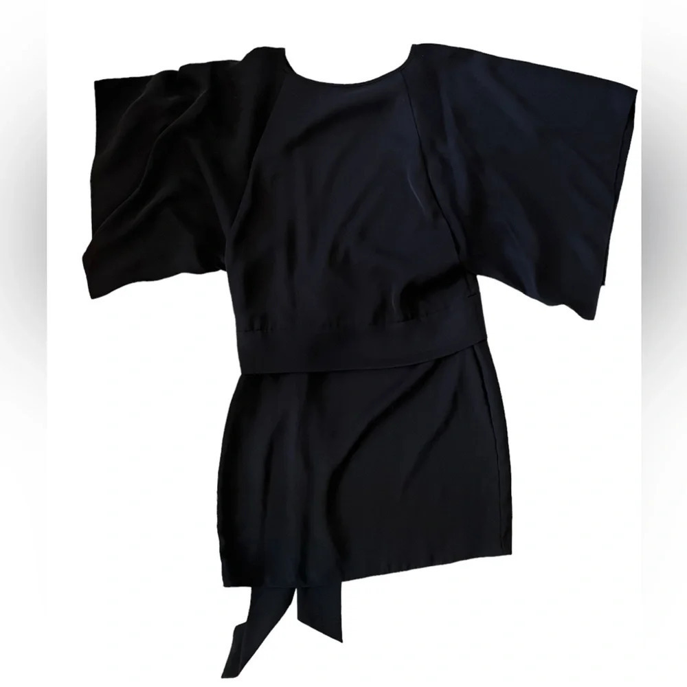 Amanda Uprichard dress size P (XS) black mini dress with tie waist short sleeves - Picture 4 of 5